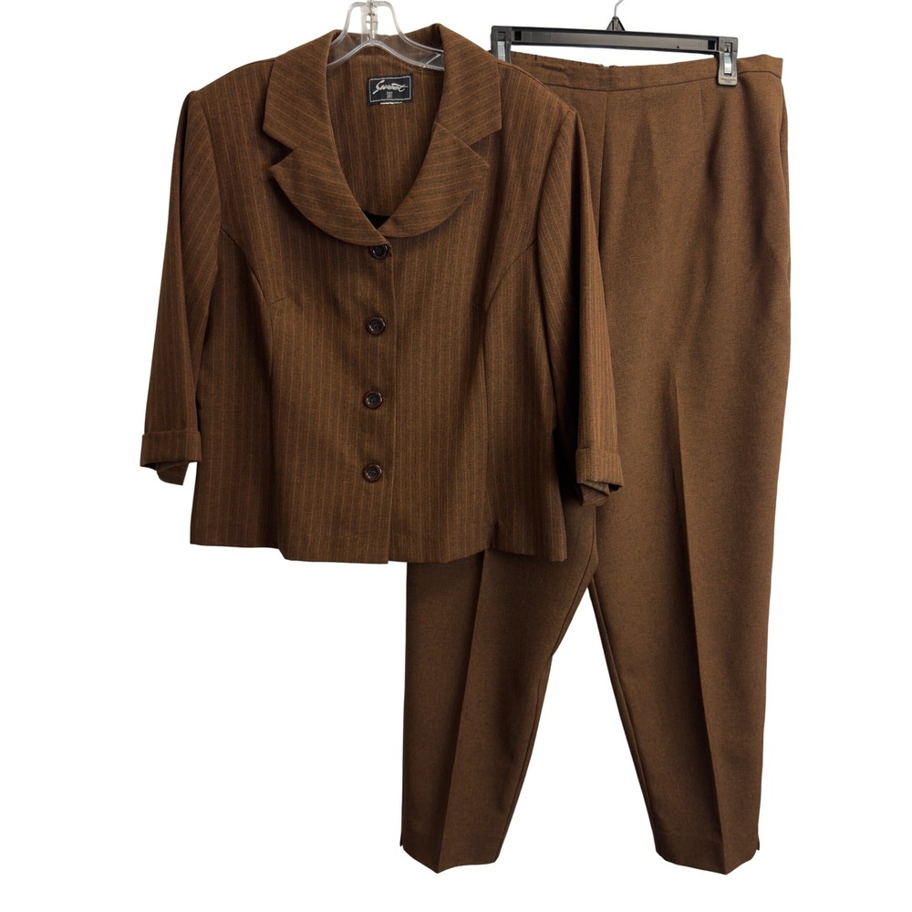 Sweet Suit Brown Pinstripe 2 Piece Pant Suit Set Womens 16 Blazer and Trousers